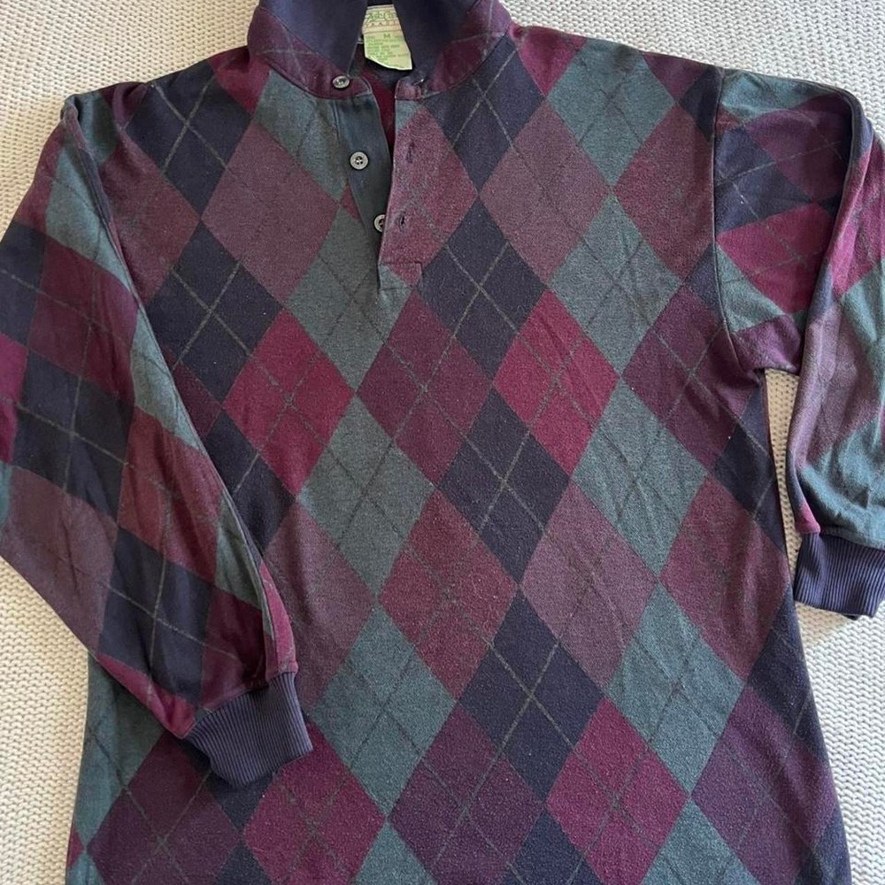 Ash Creek Trading Mens Argyle Long Sleeve Polo Shirt Burgundy Green Navy Medium